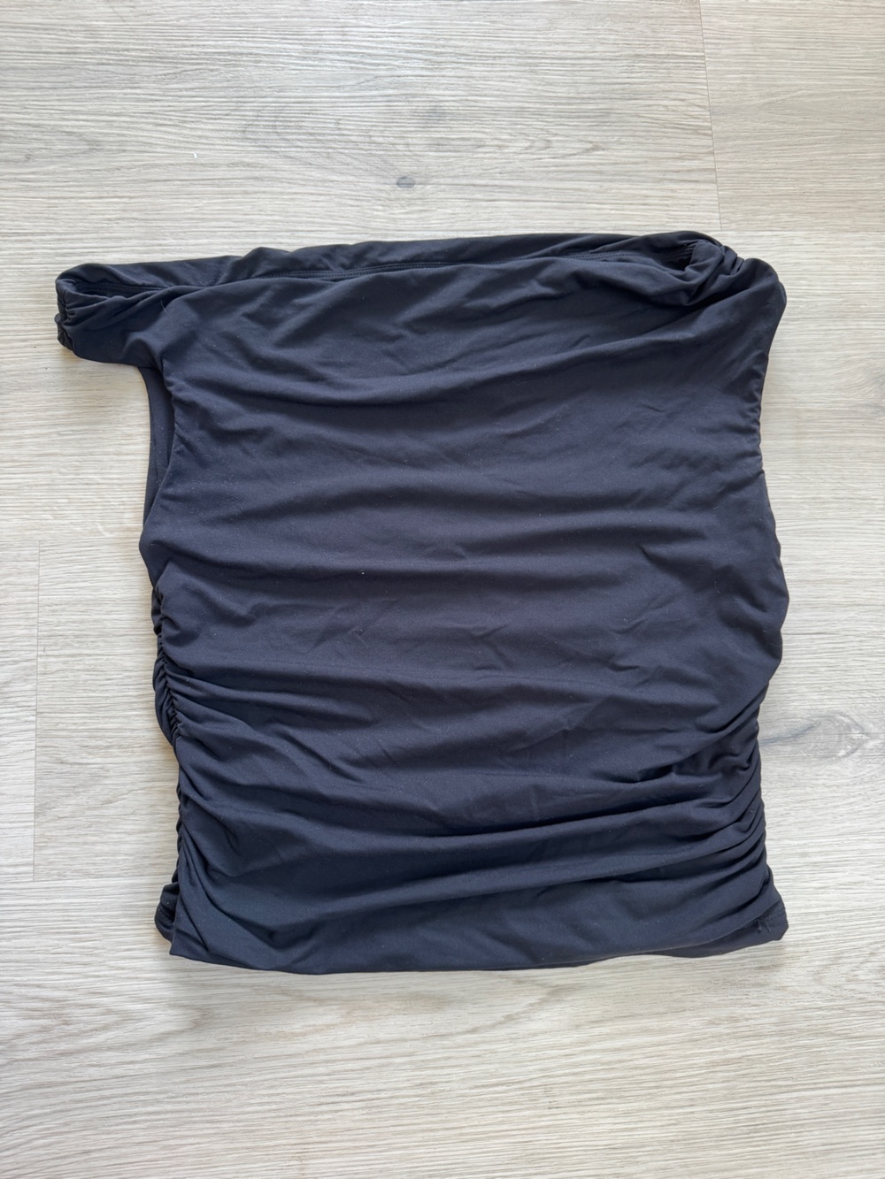 Off-Shoulder Black Ruched Tunic Top